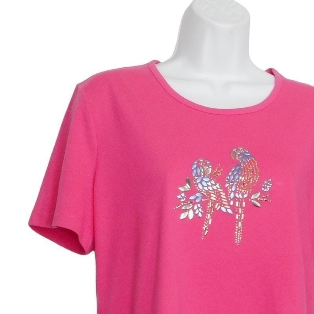 Coral Bay Top PM Pink Short‎ Sleeve Studded Parrot Casual Knit Parrot T-Shirt